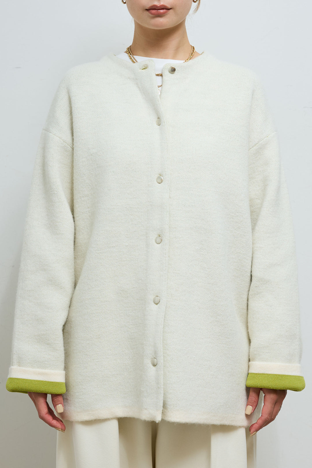 [予約/SET]ダブルフェイス配色ニットコート+フェイクレザーベルト付きワイドタックパンツ(2set)