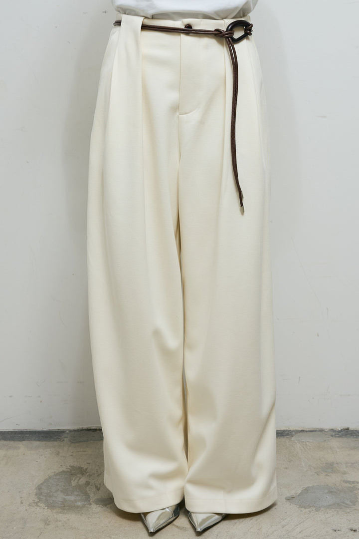 [予約/SET]ダブルフェイス配色ニットコート+フェイクレザーベルト付きワイドタックパンツ(2set)