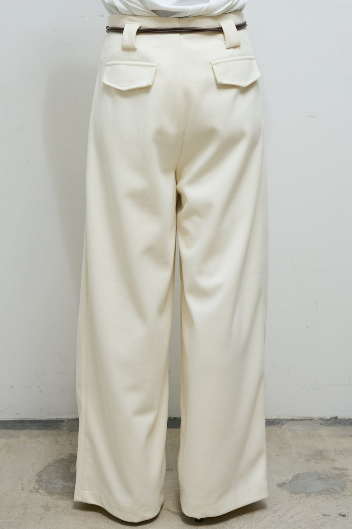 [予約/SET]ダブルフェイス配色ニットコート+フェイクレザーベルト付きワイドタックパンツ(2set)