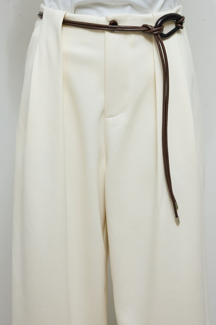 [予約/SET]ダブルフェイス配色ニットコート+フェイクレザーベルト付きワイドタックパンツ(2set)