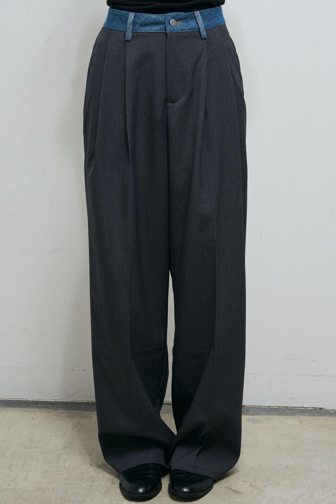 [予約/SET]ループ付きミニフェザーニット+ウエスト配色タックワイドパンツ(2set)