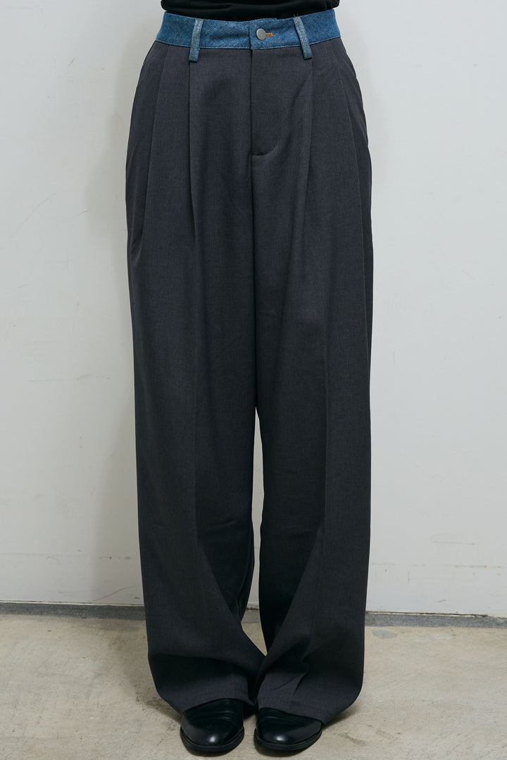 [予約/SET]ループ付きミニフェザーニット+ウエスト配色タックワイドパンツ(2set)