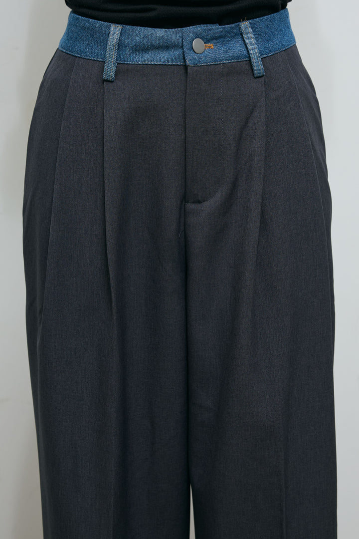 [予約/SET]ガンクラブチェックノーカラーJK+ウエスト配色タックワイドパンツ(2set)