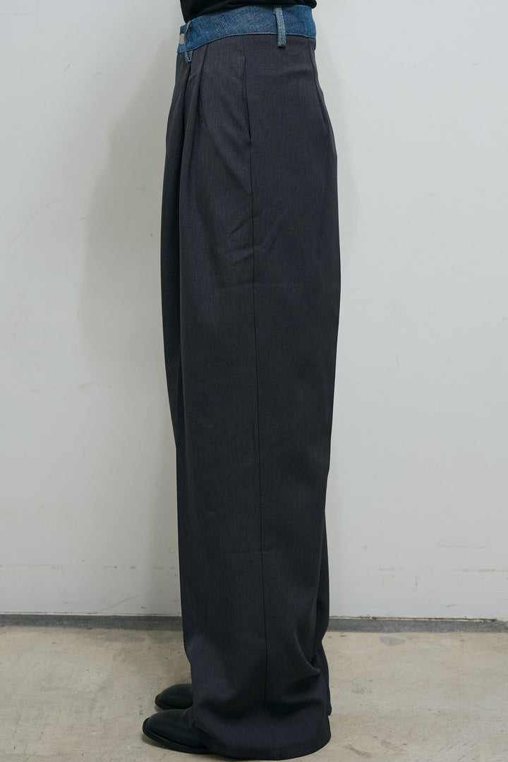 [予約]ウエスト配色タックワイドパンツ