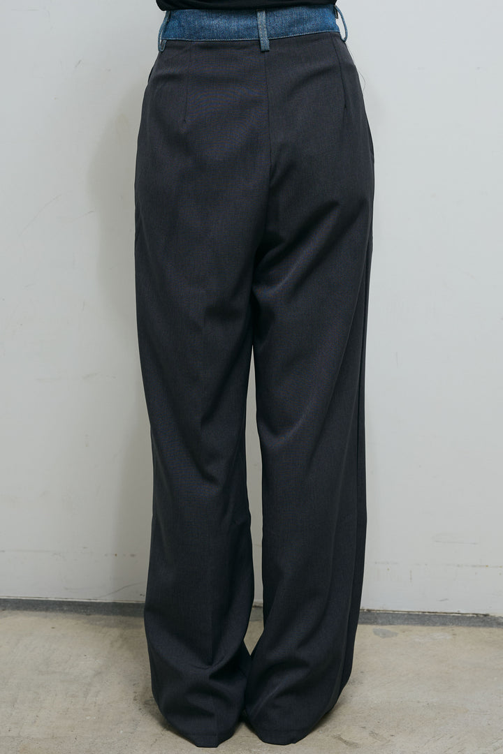 [予約/SET]ループ付きミニフェザーニット+ウエスト配色タックワイドパンツ(2set)