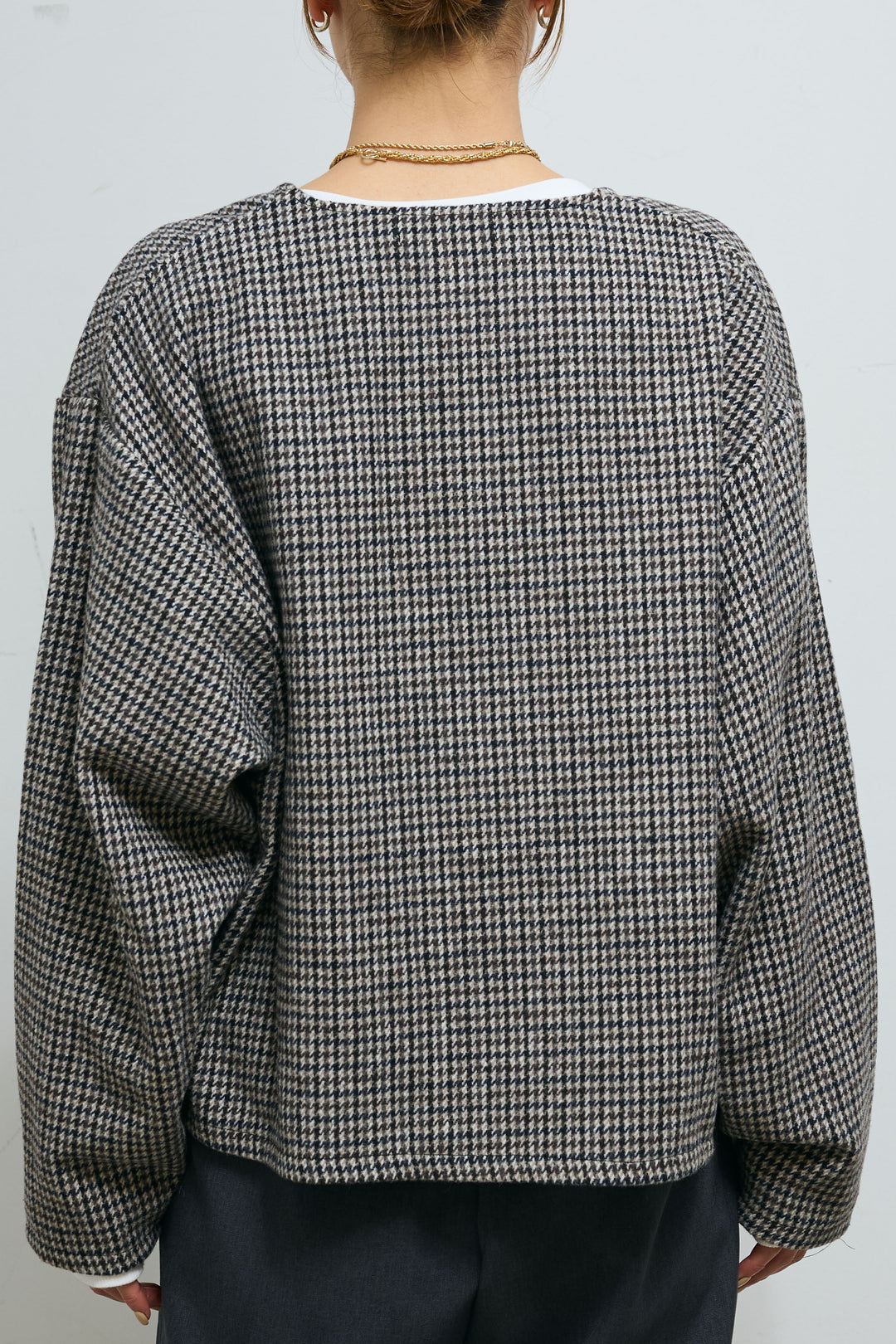 [予約/SET]ガンクラブチェックノーカラーJK+ウエスト配色タックワイドパンツ(2set)