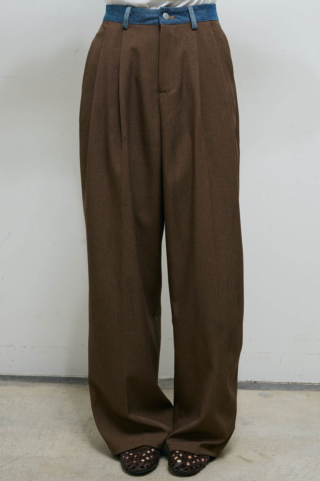 [予約]ウエスト配色タックワイドパンツ