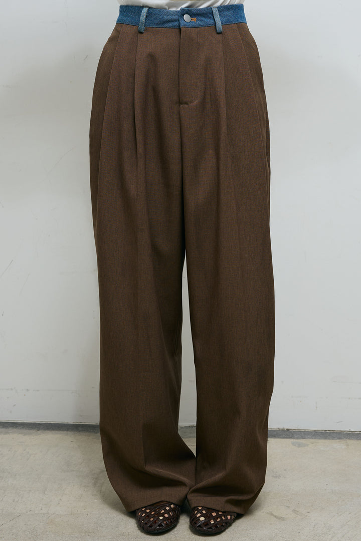 [予約]ウエスト配色タックワイドパンツ