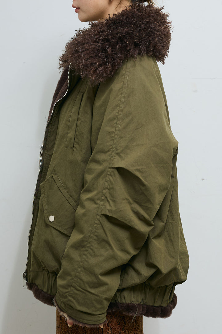 [予約/SET]ボア襟ジップブルゾン+ループ付きミニフェザーニット+レース刺繍ロングスカート(3set)