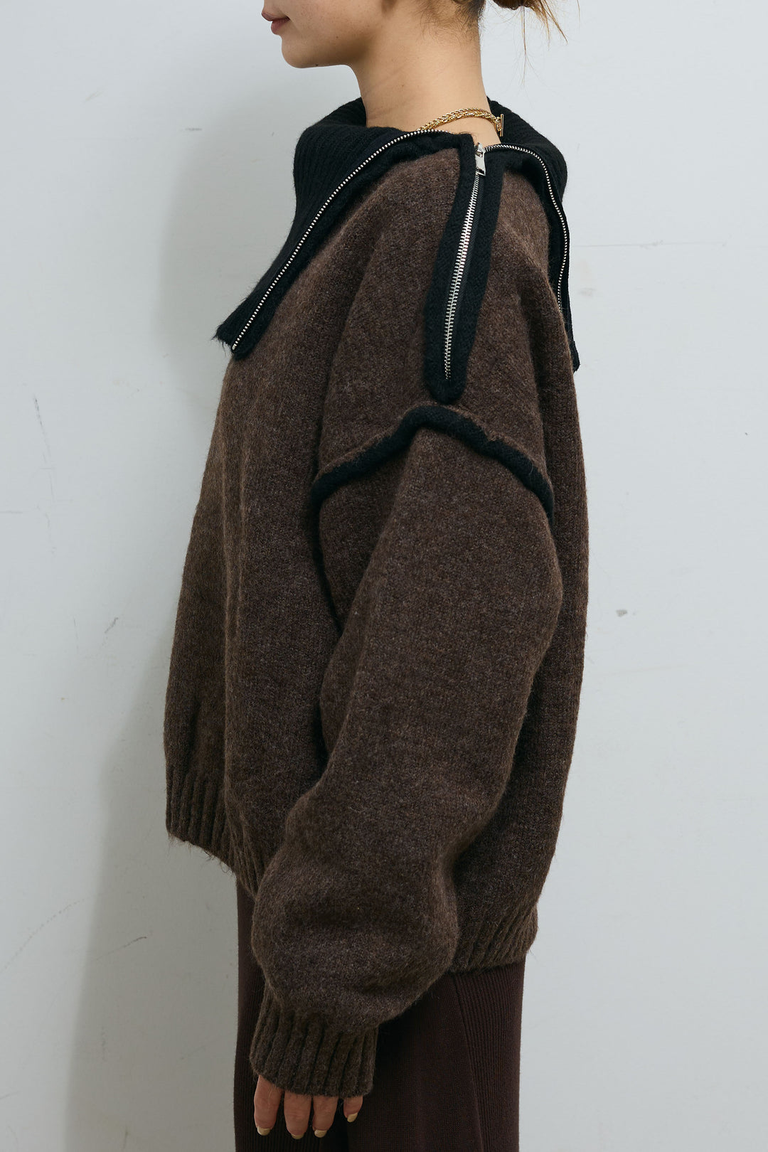 [予約]ハイネックジップデザインニットトップス