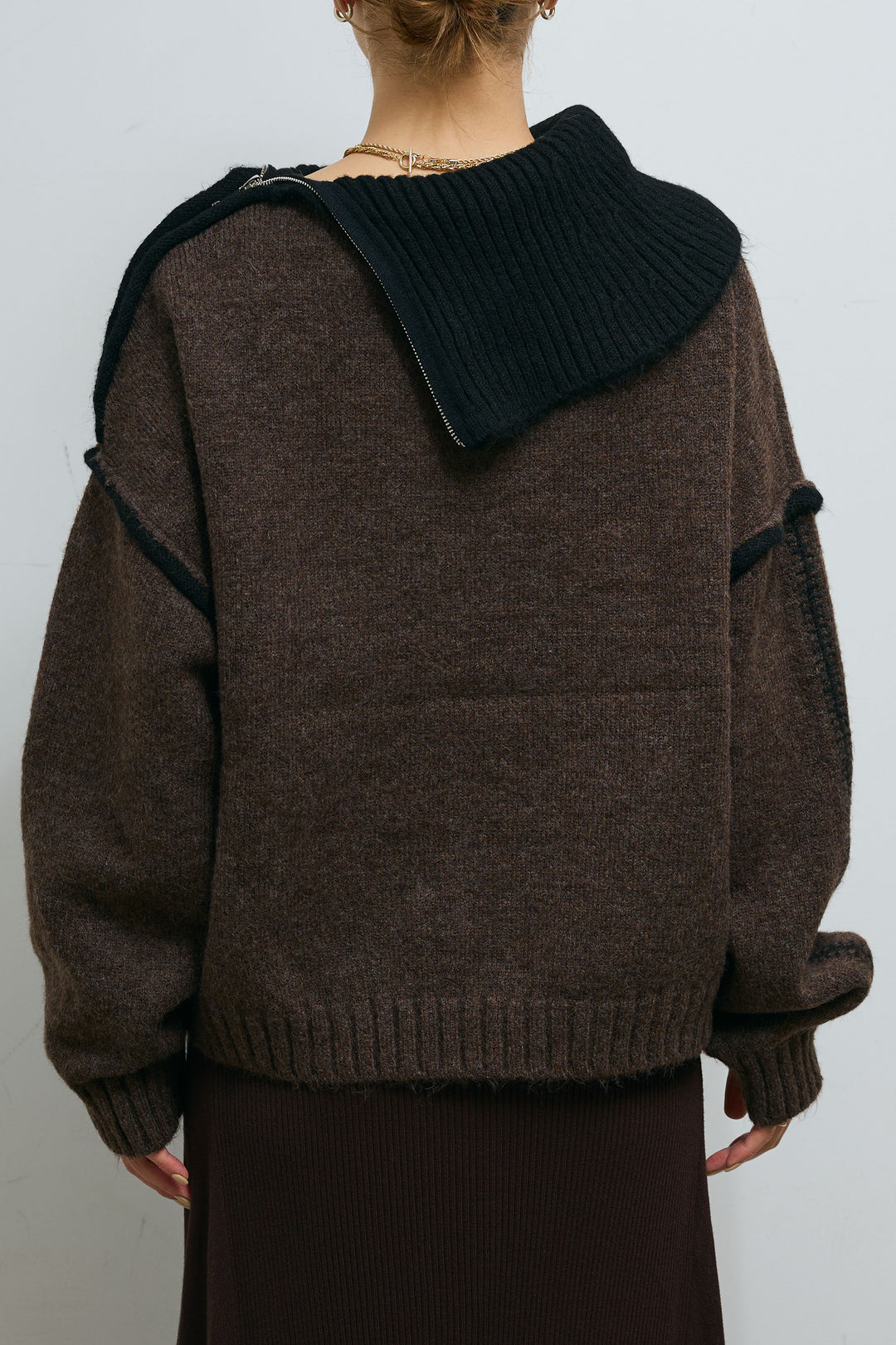 [予約/SET]ハイネックジップデザインニットトップス+ダンボールニットパンツ(2set)