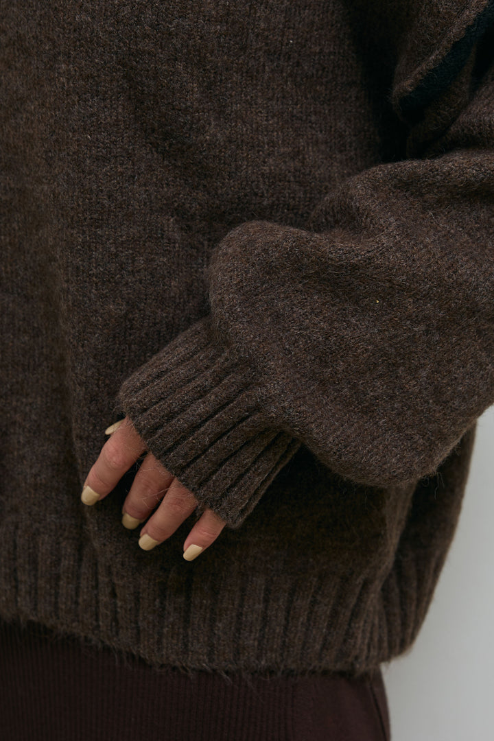 [予約/SET]ハイネックジップデザインニットトップス+ダンボールニットパンツ(2set)