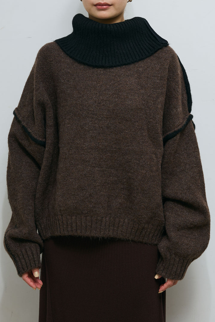 [予約/SET]ハイネックジップデザインニットトップス+切り替えリブニットロングスカート(2set)