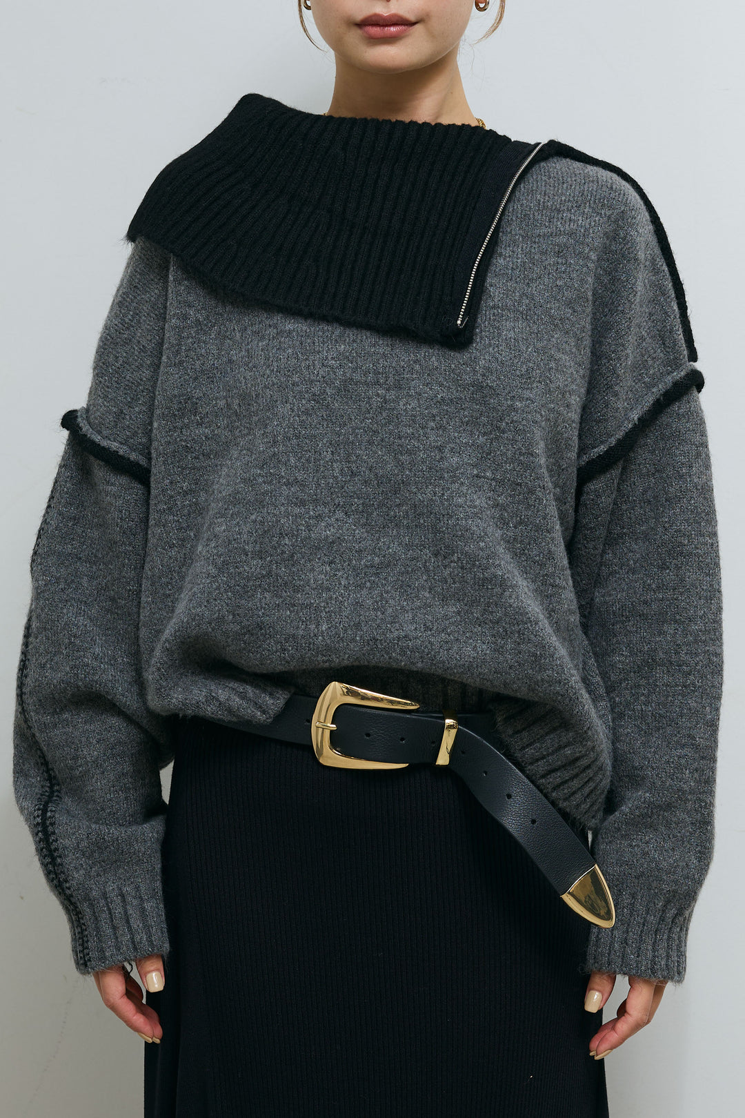 [予約]ハイネックジップデザインニットトップス