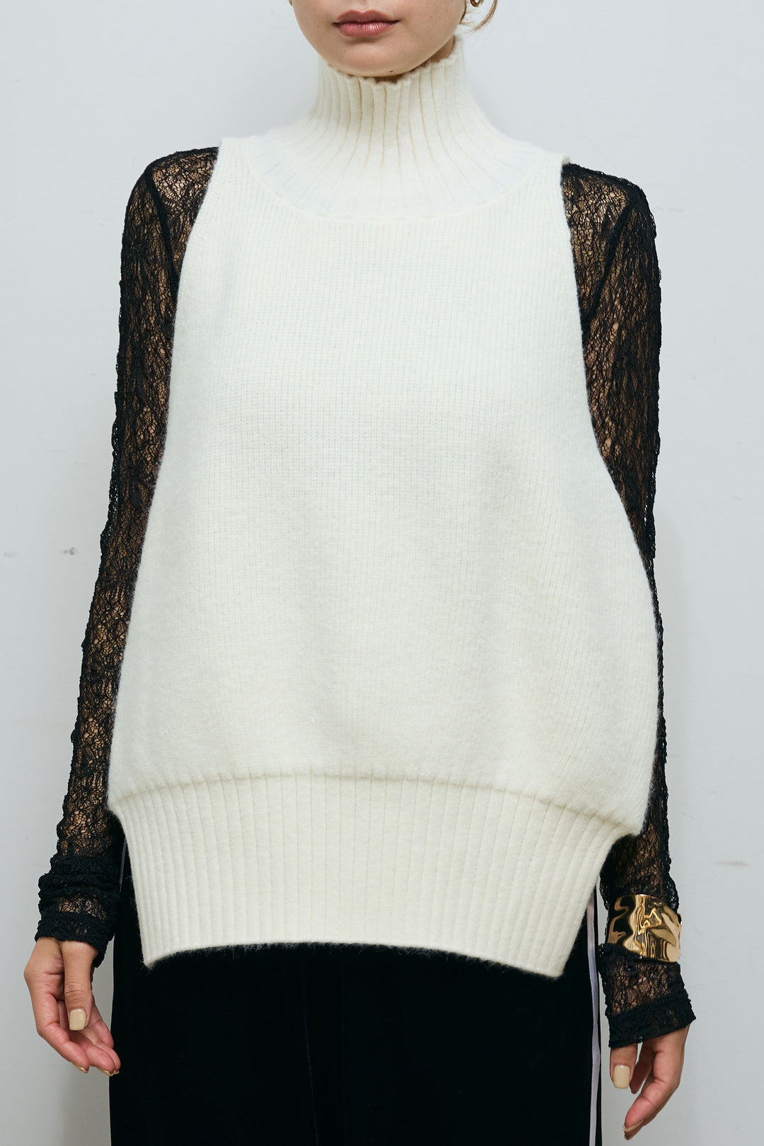 [予約]ハイネックワイドーオープンニットベスト