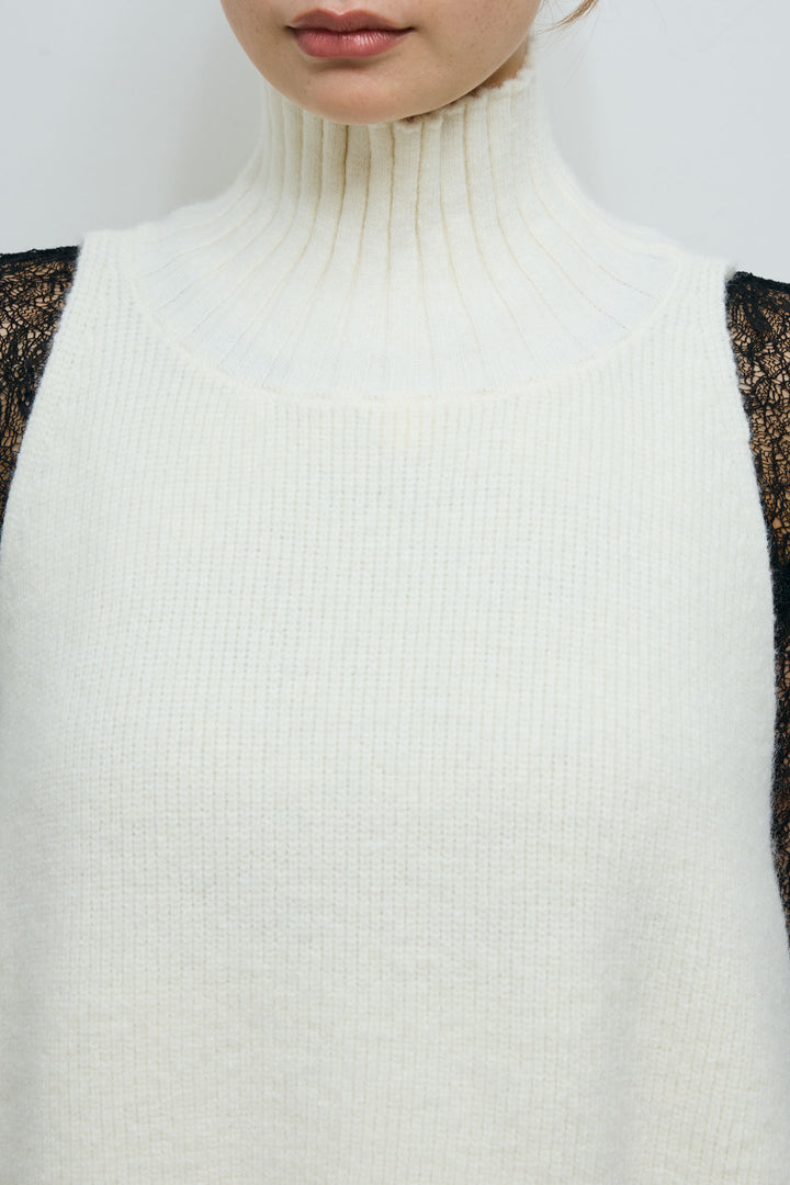 [予約/SET]ハイネックワイドーオープンニットベスト+サイドラインベロアパンツ(2set)