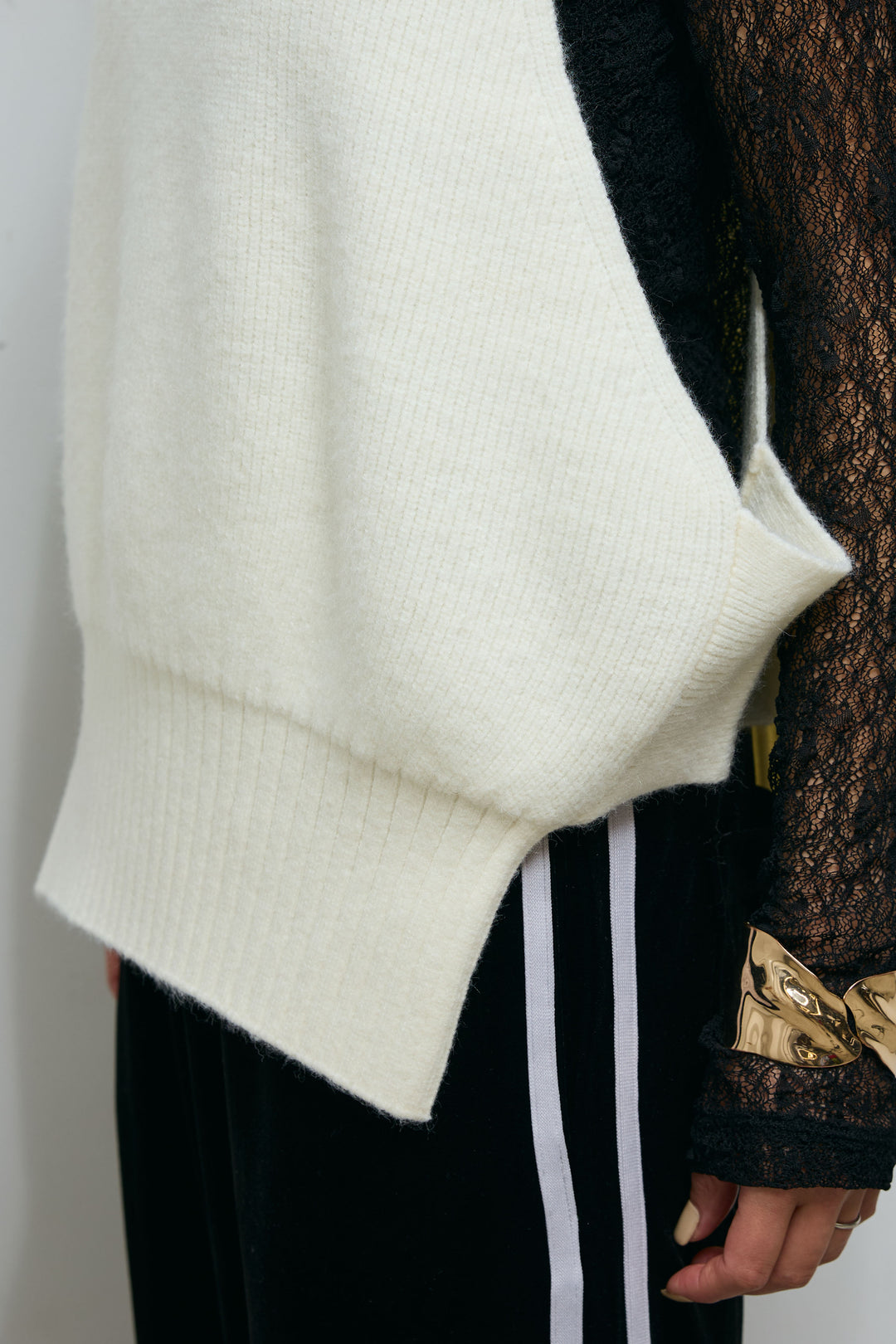 [予約/SET]ハイネックワイドーオープンニットベスト+シアーレーストップス(2set)