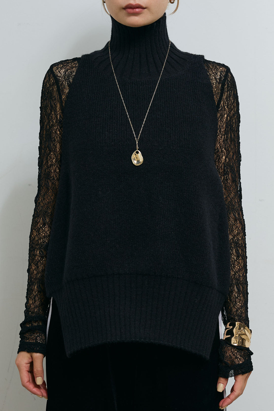 [予約]ハイネックワイドーオープンニットベスト