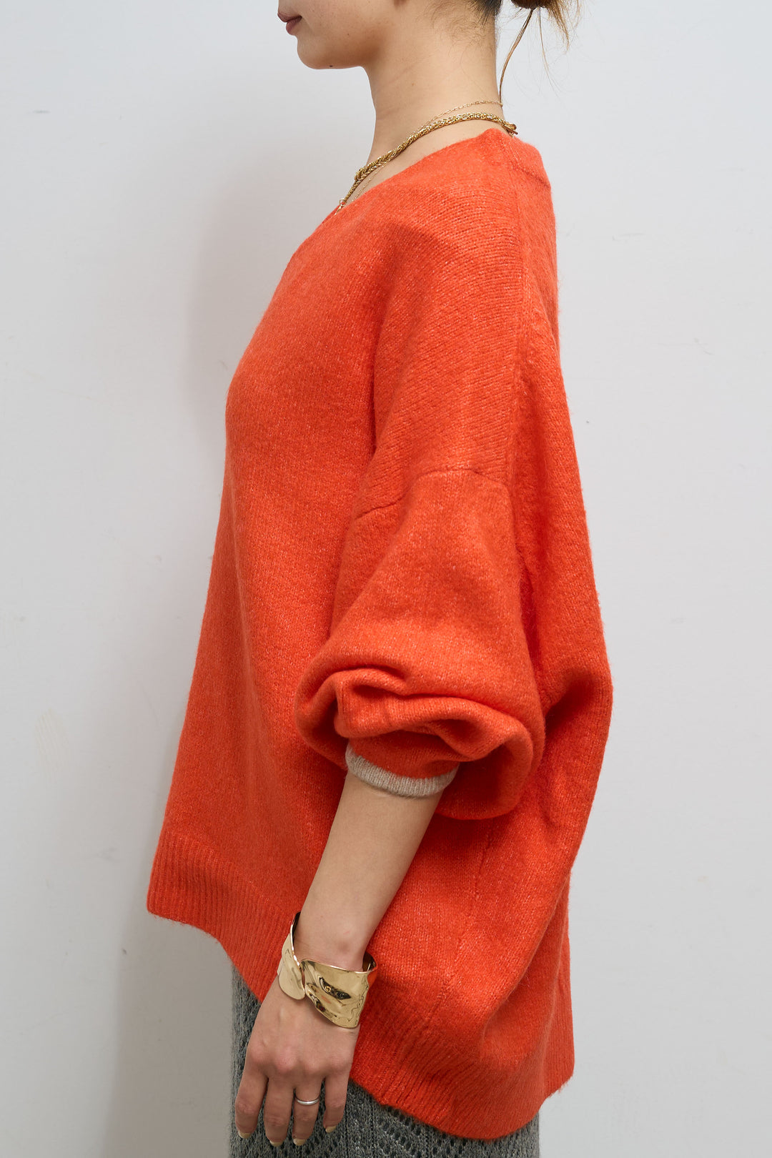 [予約/SET]バイカラーコクーンニット+スカーフ付き透かし編みニットスカート(2set)