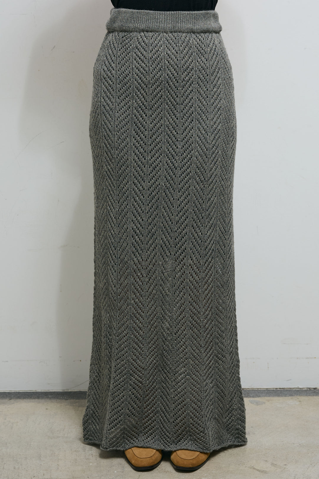 [予約/SET]バイカラーコクーンニット+スカーフ付き透かし編みニットスカート(2set)