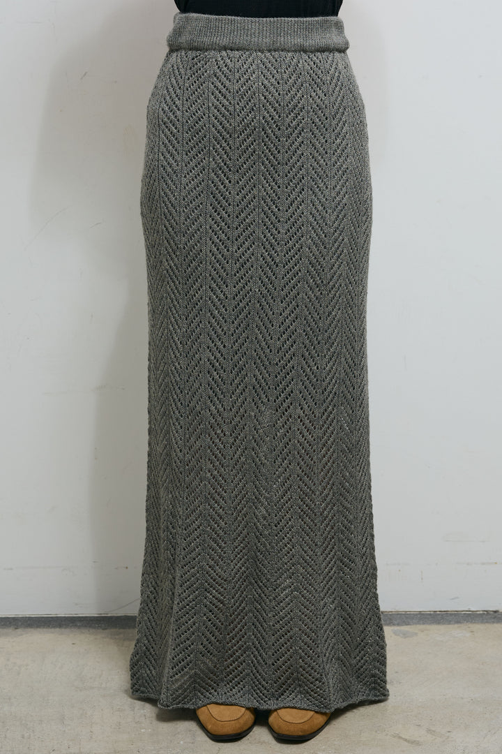 [予約/SET]バイカラーコクーンニット+スカーフ付き透かし編みニットスカート(2set)