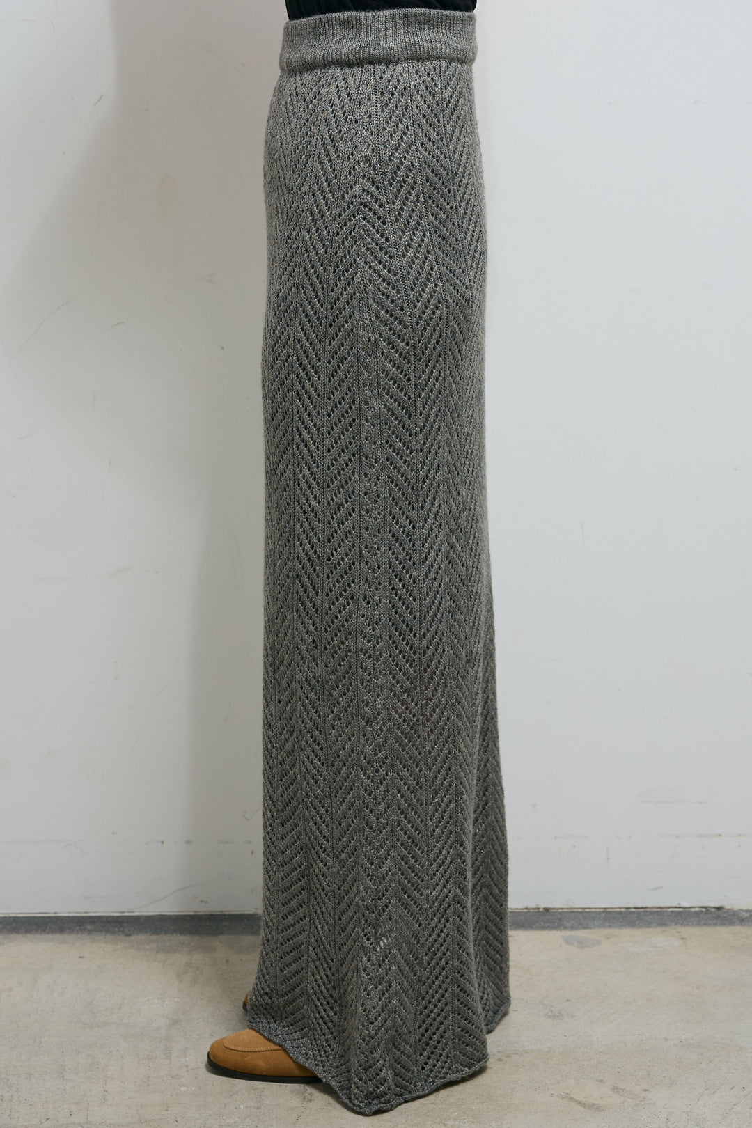 [予約]スカーフ付き透かし編みニットスカート