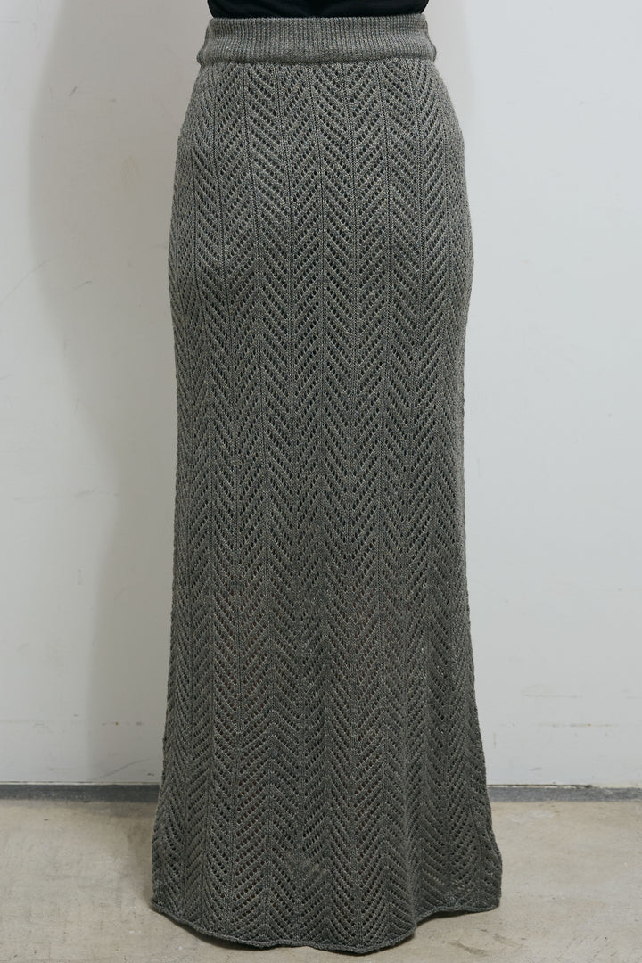 [予約/SET]バイカラーコクーンニット+スカーフ付き透かし編みニットスカート(2set)