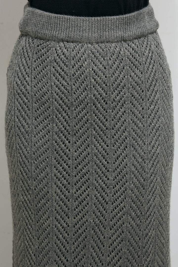 [予約/SET]バイカラーコクーンニット+スカーフ付き透かし編みニットスカート(2set)