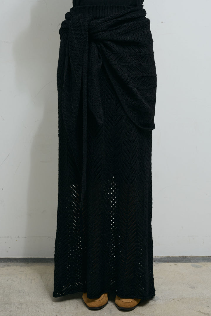 [予約]スカーフ付き透かし編みニットスカート