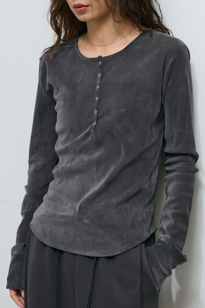 [予約/SET]フリンジ切り替えニットチュニック+ベロアチュールヘンリーネックT+ストレート裏毛パンツ(3set)