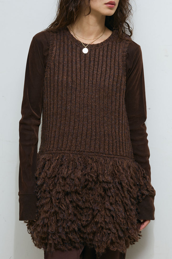 [予約]フリンジ切り替えニットチュニック