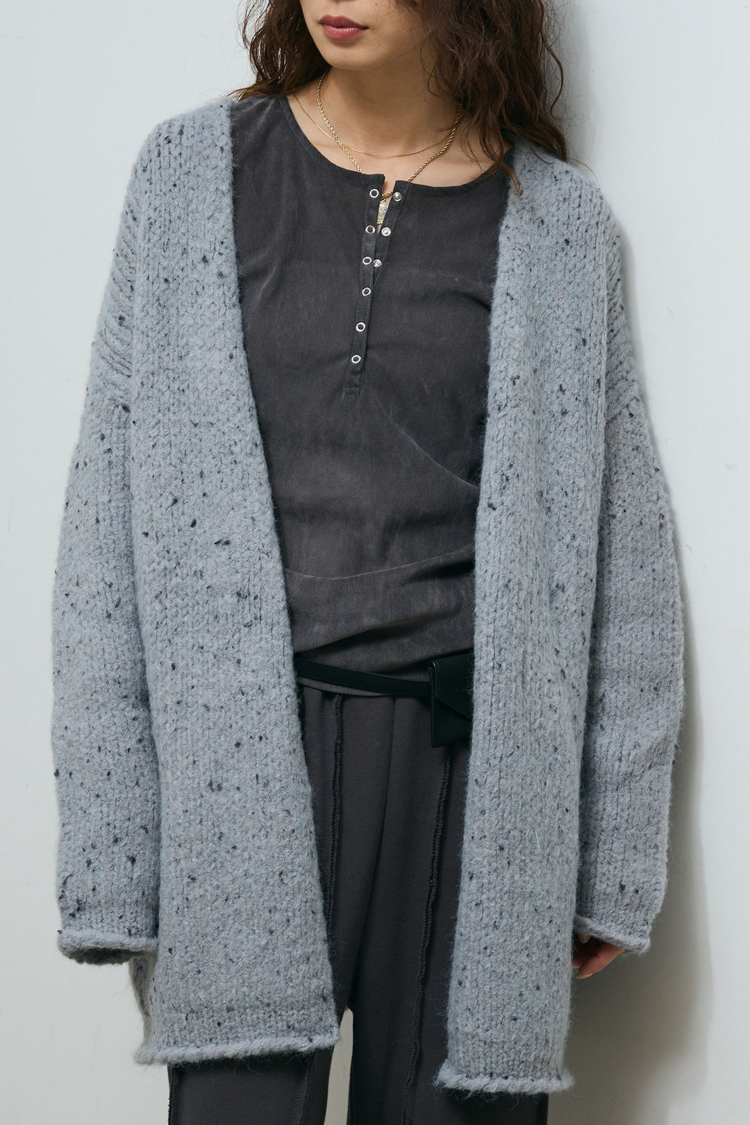 [予約/SET]ネップモールミドルカーディガン+ベロアチュールヘンリーネックT+ストレート裏毛パンツ(3set)