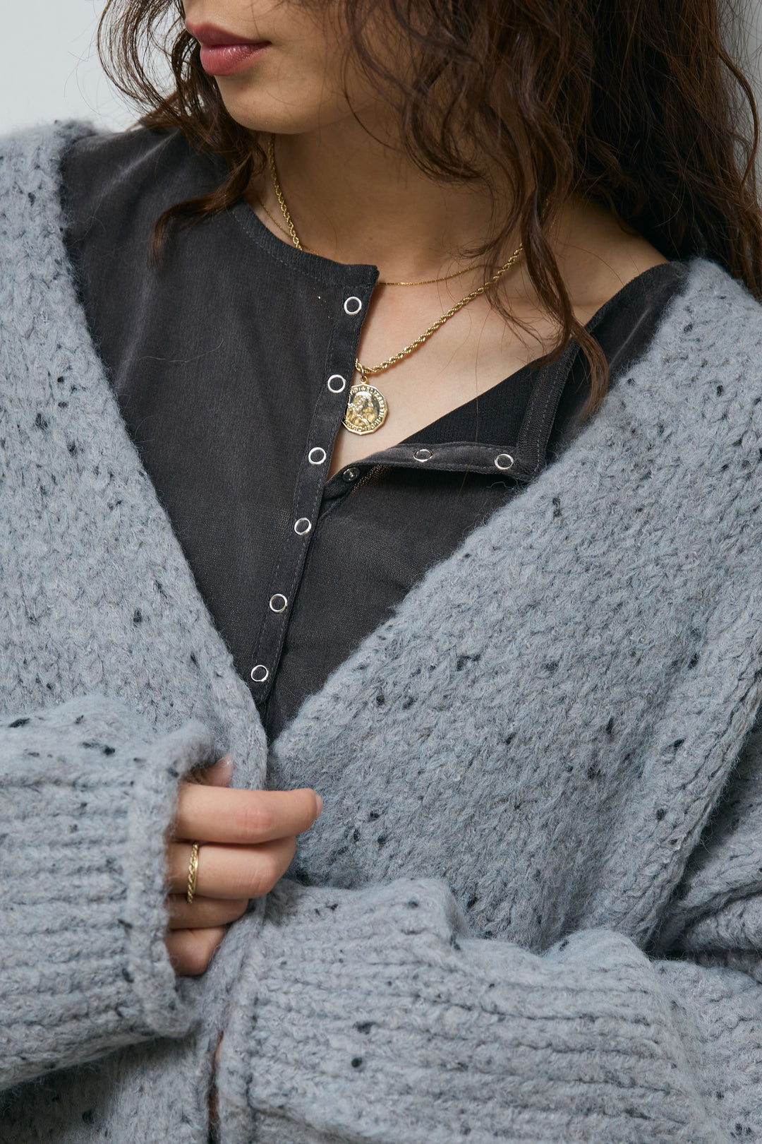 [予約/SET]ネップモールミドルカーディガン+ベロアチュールヘンリーネックT+ストレート裏毛パンツ(3set)