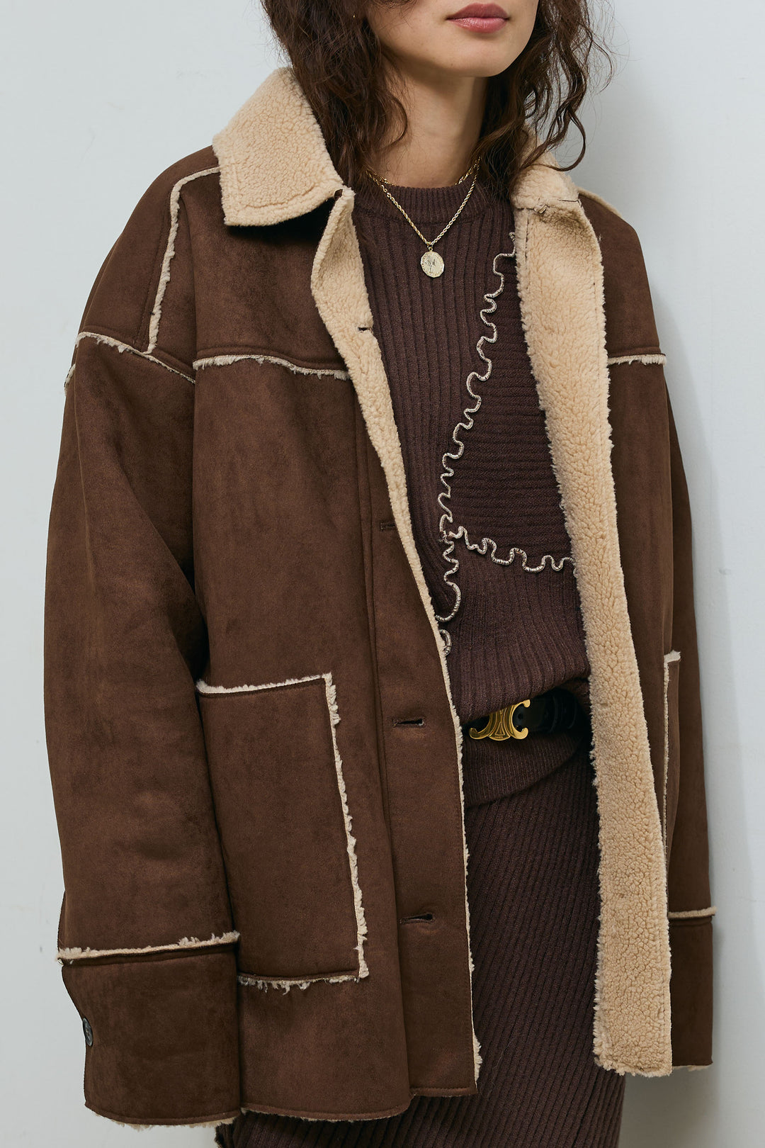 [予約/SET]フェイクムートンジャケット+ランダムメローニットスカート(2set)