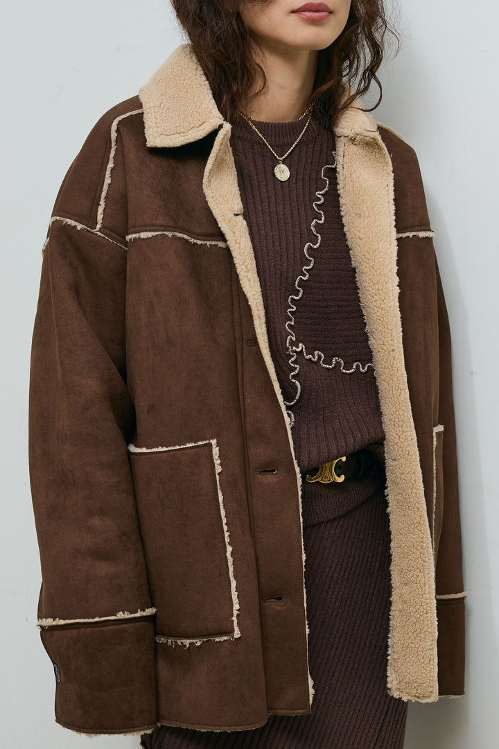 [予約/SET]フェイクムートンジャケット+ランダムメローニット+ランダムメローニットスカート(3set)