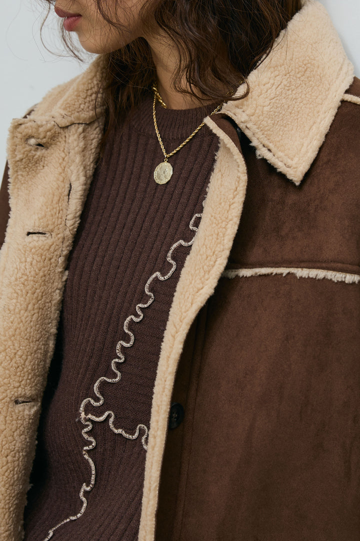 [予約/SET]フェイクムートンジャケット+ランダムメローニットスカート(2set)