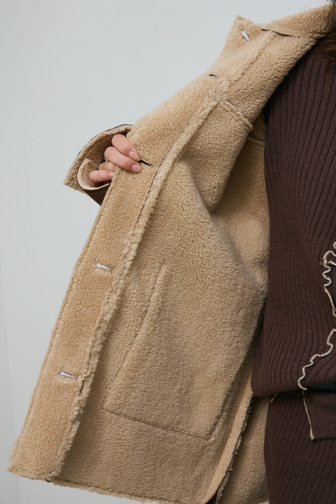 [予約/SET]フェイクムートンジャケット+ランダムメローニットスカート(2set)