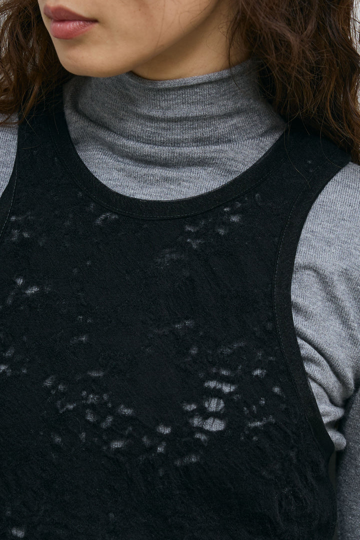 [予約/SET]ウールライクスタンドカラーベスト+サイドホールウールブレンドレースロングタンク+ダンボールニットパンツ(3set)