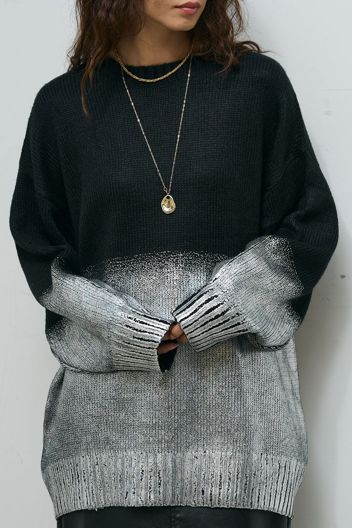 [予約/SET]箔プリントオーバーサイズプルオーバー+エコレザーバックスリットペンシルスカート(2set)