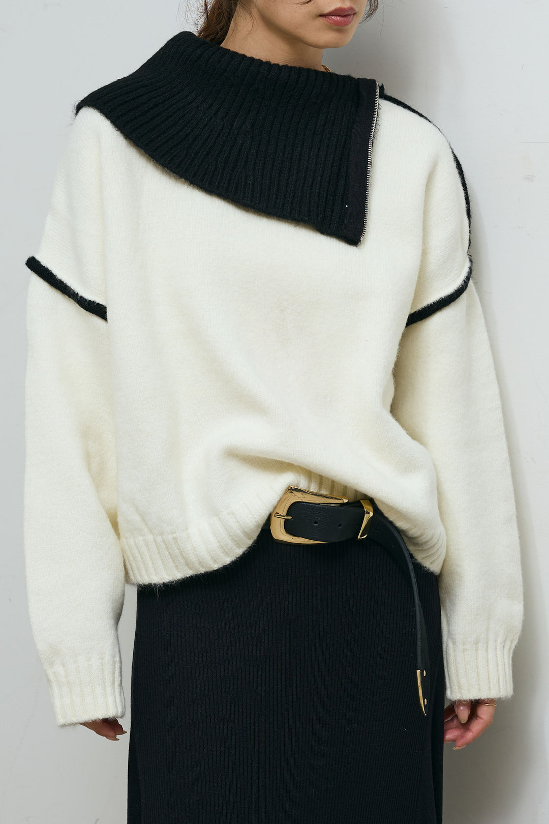 [予約]ハイネックジップデザインニットトップス