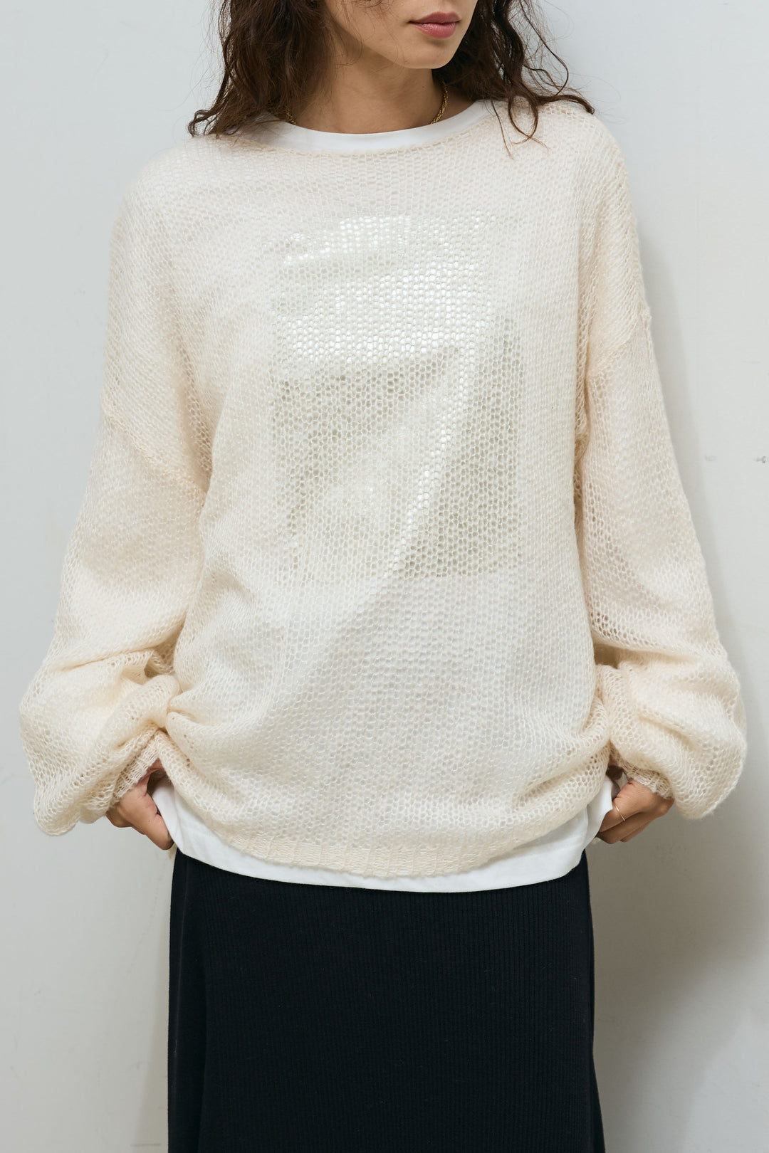 [予約/SET]ローゲージシアー ニット+切り替えリブニットロングスカート(2set)