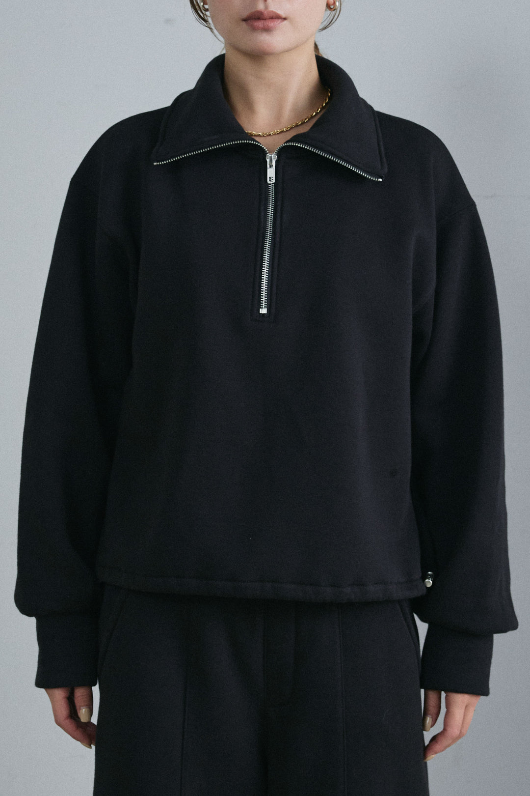 [予約]ハーフジップ裏起毛トップス
