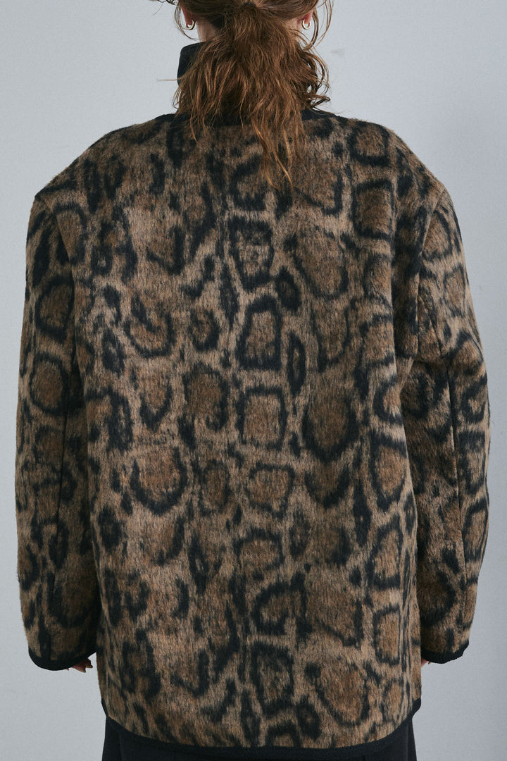[予約/SET]ノーカラーレオパードジャコット+ハーフジップ裏起毛トップス+裏起毛カーブパンツ(3set)