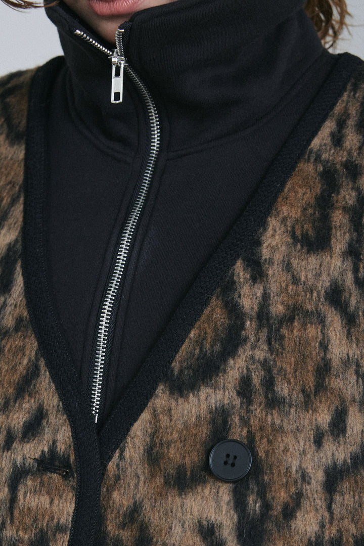 [予約/SET]ノーカラーレオパードジャコット+裏起毛カーブパンツ(2set)