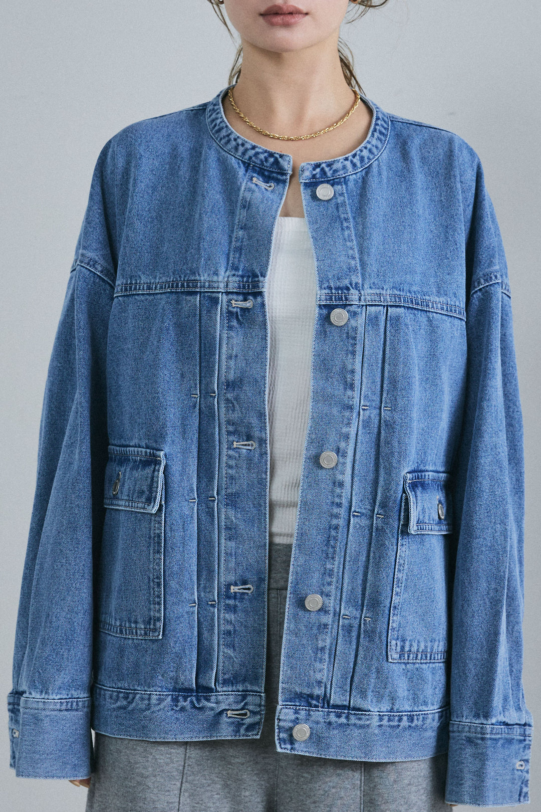 [予約]オーバーサイズノーカラーデニムJK