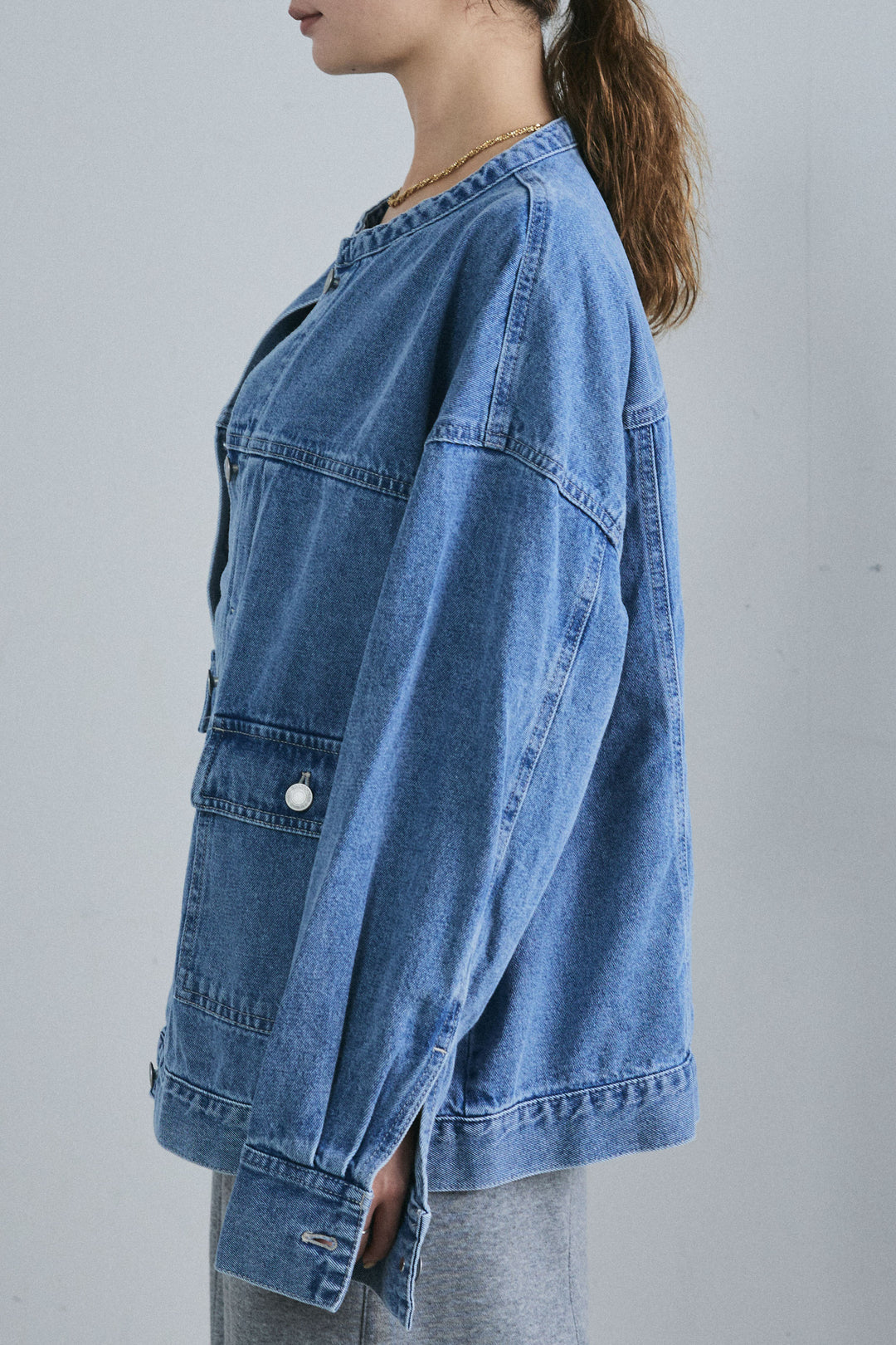 [予約/SET]テディロングコート+オーバーサイズノーカラーデニムJK+裏起毛カーブパンツ(3set)