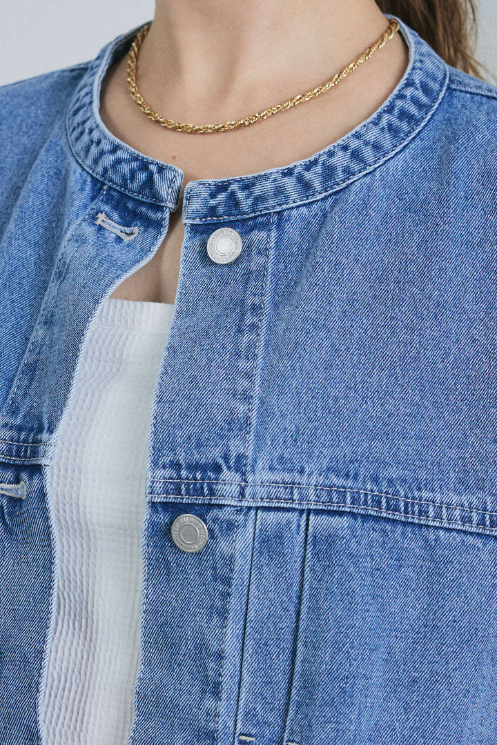 [予約/SET]ウールモッサ杢ヘリンボーンシャツJK+オーバーサイズノーカラーデニムJK+リブニットナロースカート(3set)