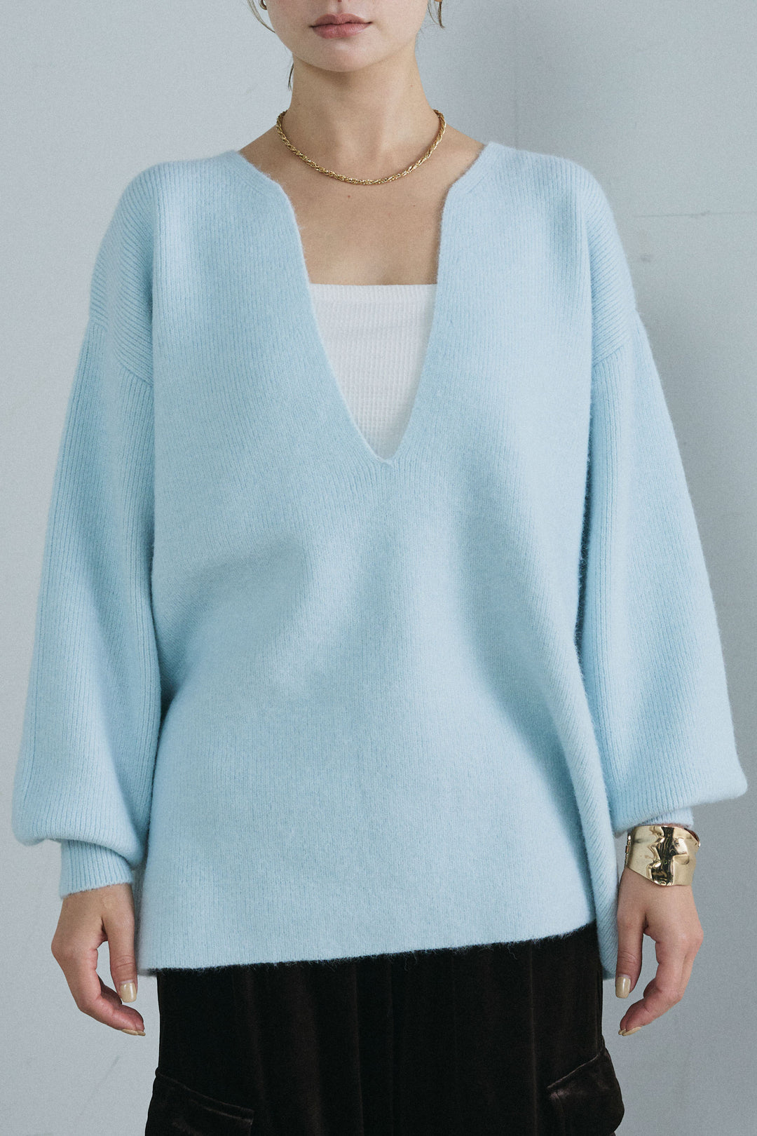 [予約]深Vネックハイゲージニット