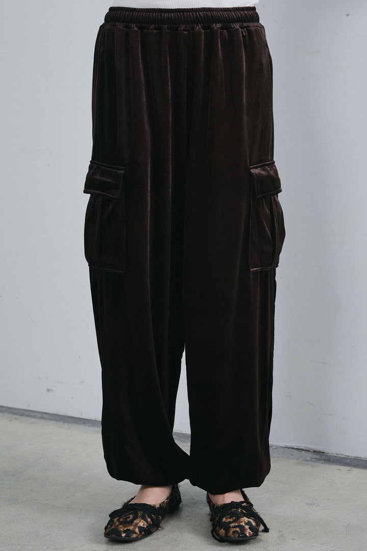 [予約/SET]深Vネックハイゲージニット+ベロアカーゴジョガーパンツ(2set)