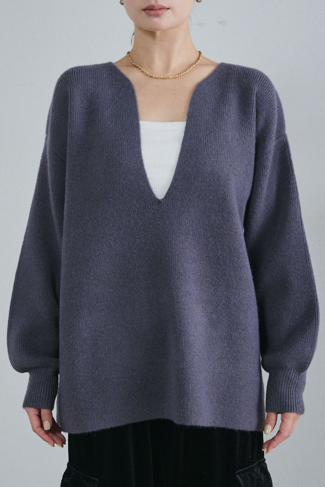 [予約]深Vネックハイゲージニット